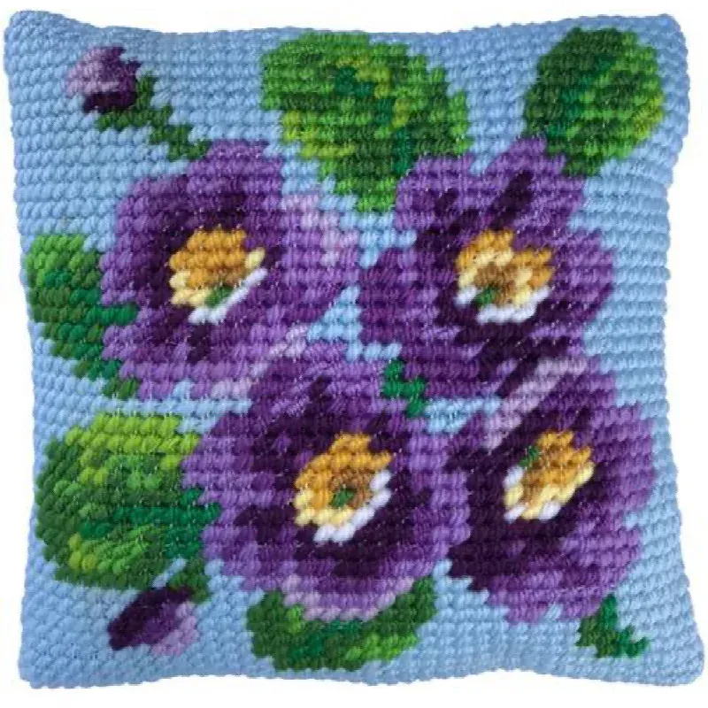 Kit coussin canevas bouquet de primevères, 22 x 22 cm : vue 1