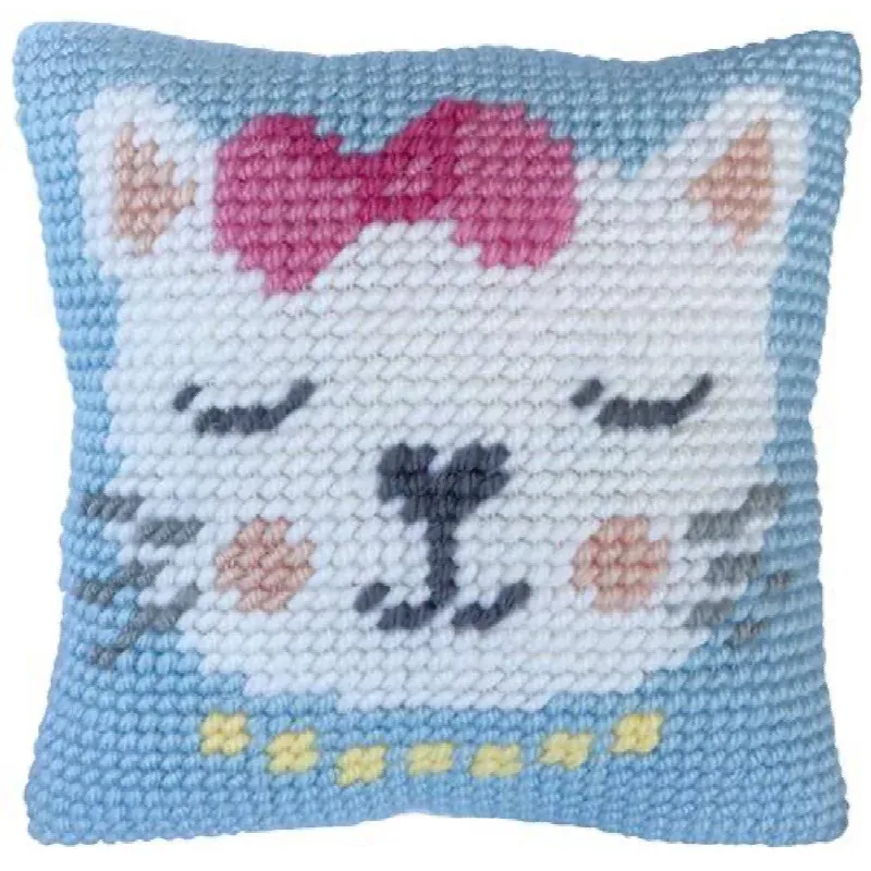 Kit coussin canevas petit chat au demi point, 22 x 22 cm : vue 1