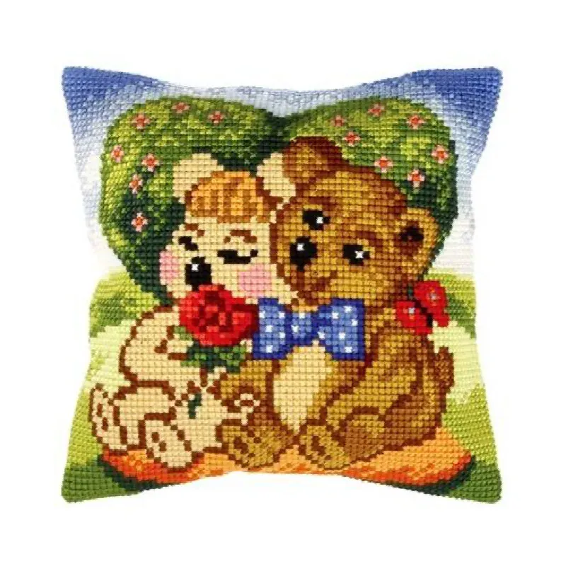 Kit coussin point de croix couple de nounours, 40 x 40 cm