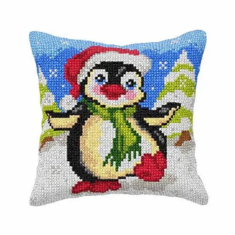 Kit coussin point de croix petit pingouin, 40 x 40 cm
