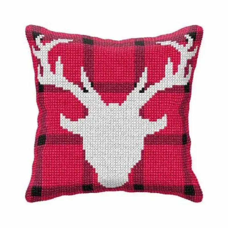 Kit coussin point de croix tête de cerf blanc, 40 x 40 cm