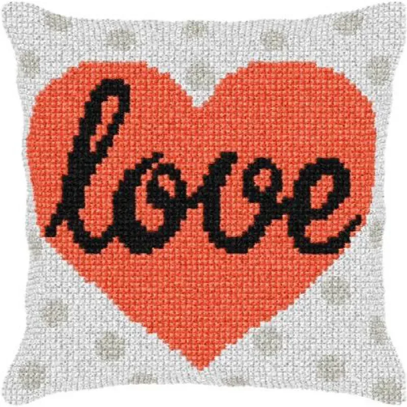 Kit coussin point de croix cœur Love, 40 x 40 cm