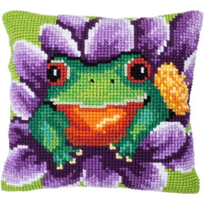 Kit coussin point de croix grenouille, 40 x 40 cm