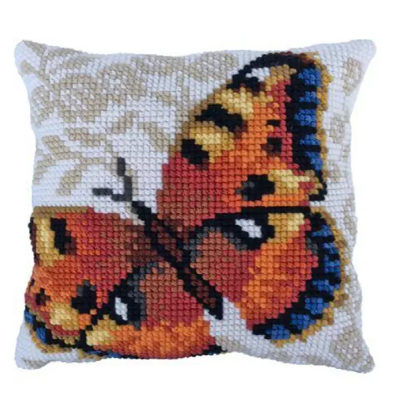 Kit coussin point de croix papillon ambre, 40 x 40 cm