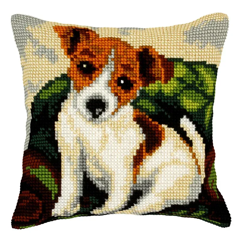Kit coussin point de croix petit chien assis, 40 x 40 cm