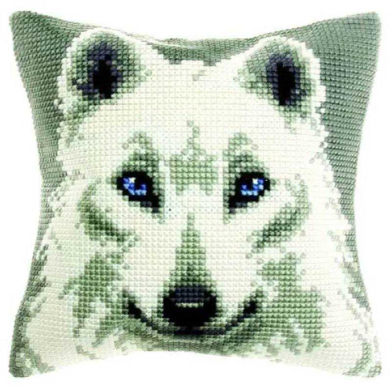 Kit coussin point de croix tête de loup, 40 x 40 cm