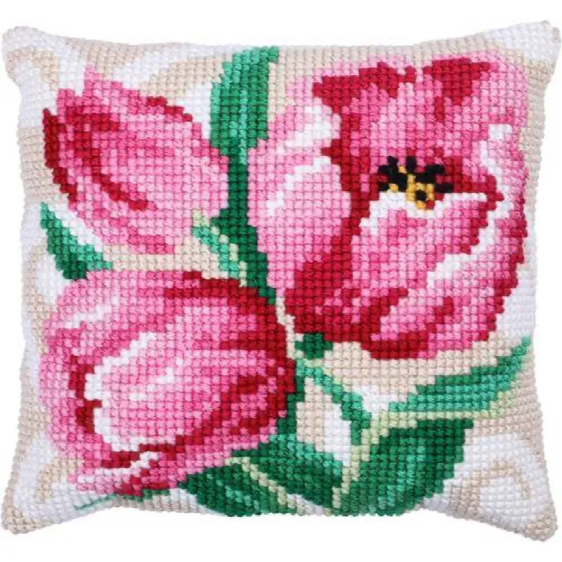 Kit coussin point de croix tulipes, 40 x 40 cm