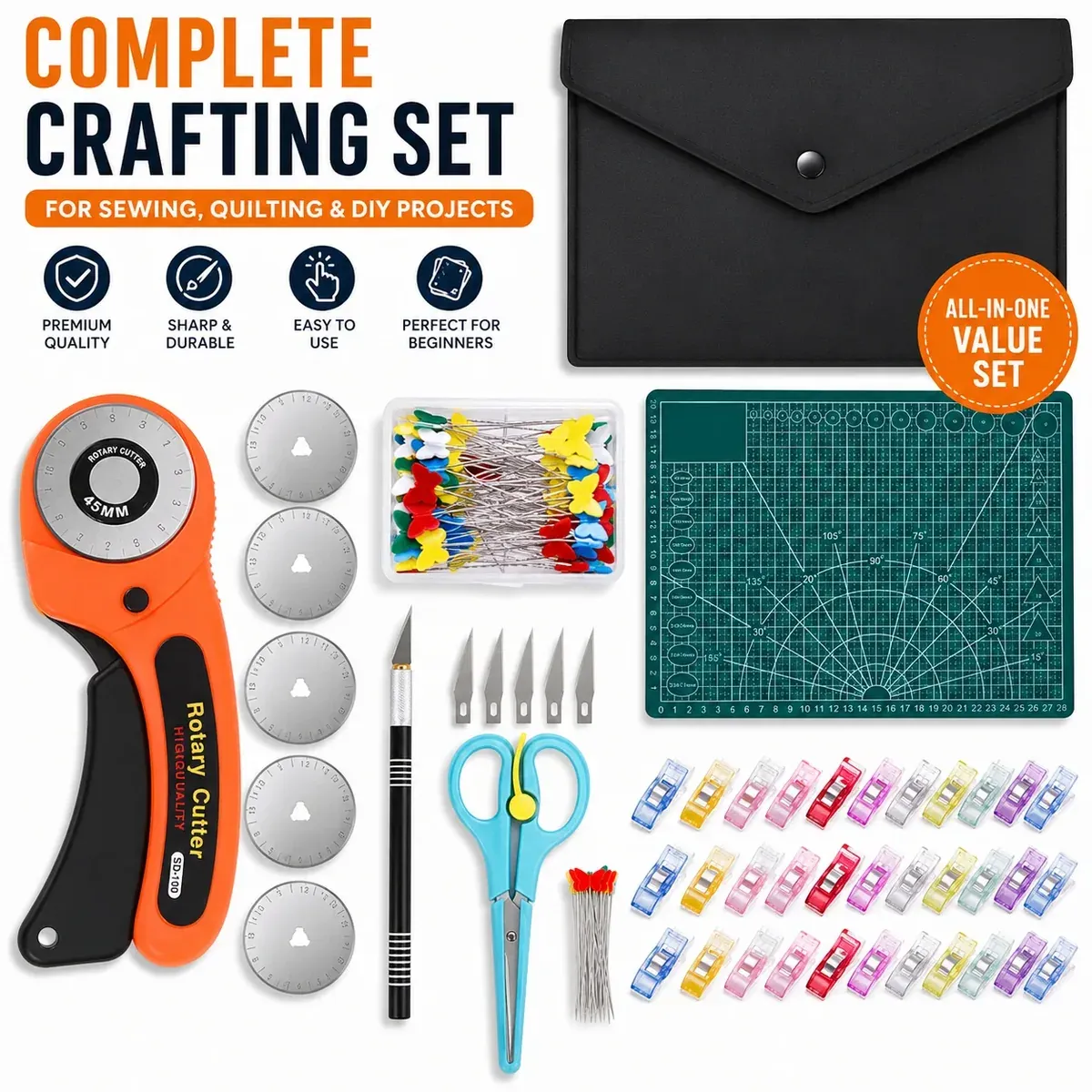 Kit couture avec cutter rotatif et tapis de coupe