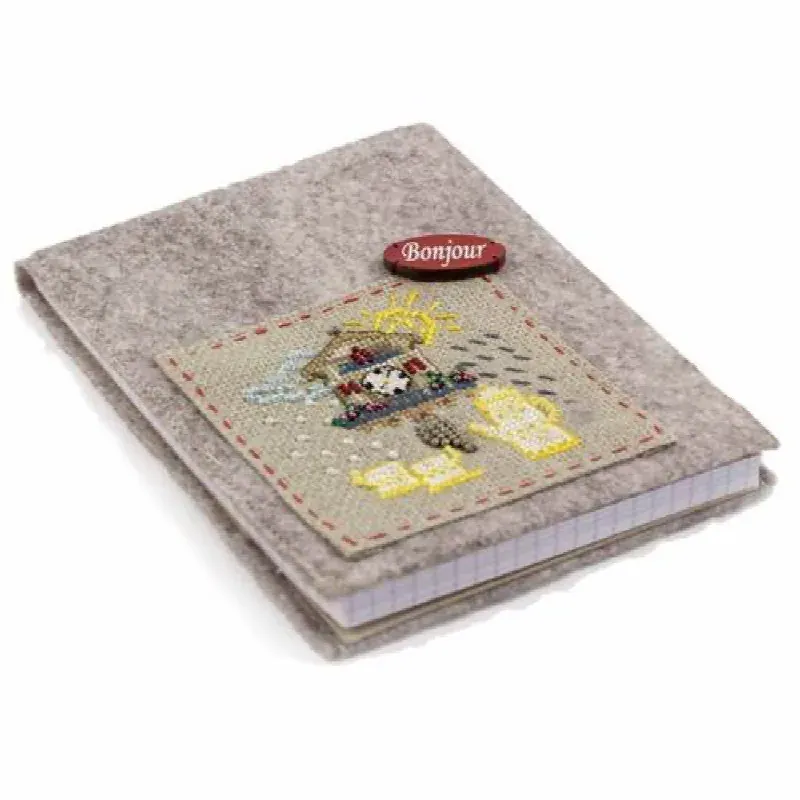 Kit couverture de carnet Bonjour au point de croix