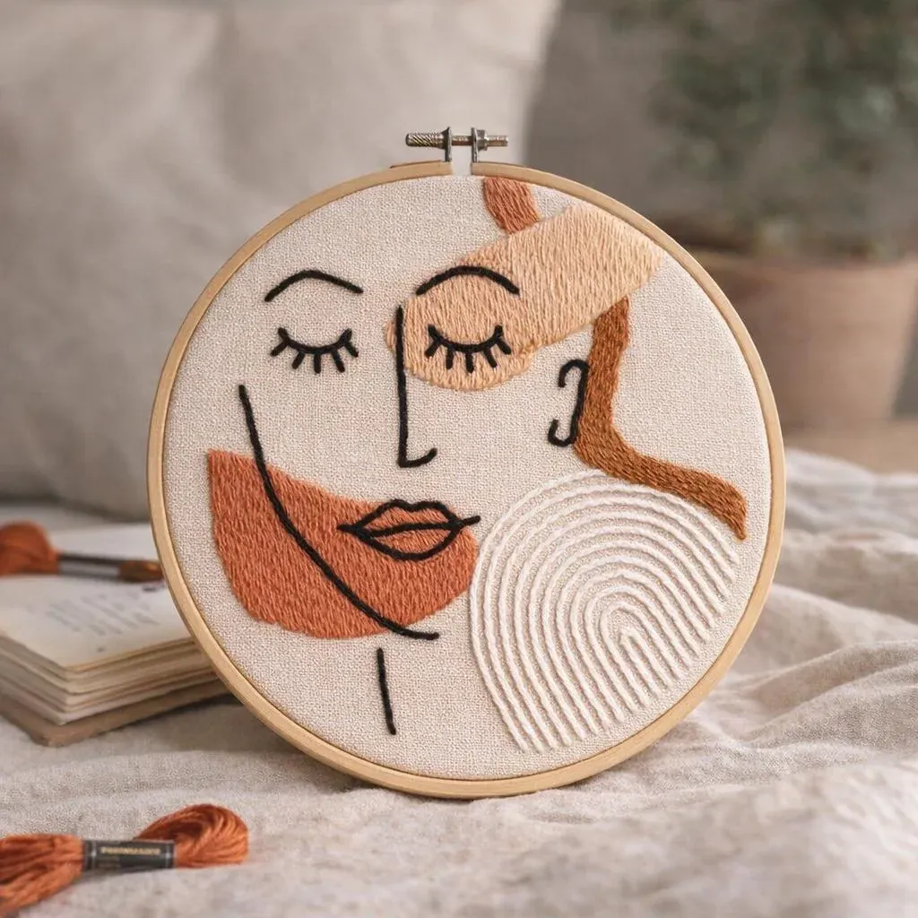 Kit broderie Line art visage décoratif facile