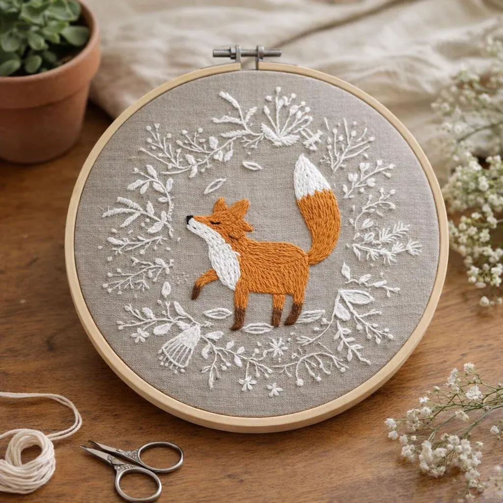 Kit broderie décorative renard et fleurs