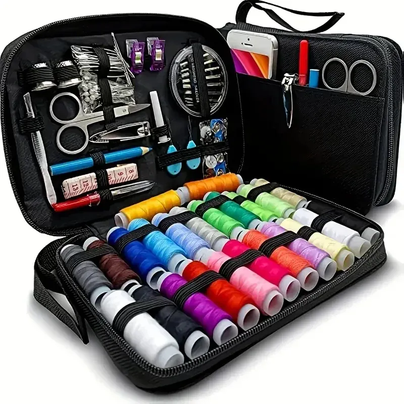 Kit de couture de voyage avec étui en toile coloré
