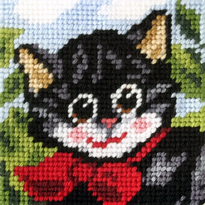 Kit demi-point enfant petit chat souriant, 16,5 x 16,5 cm : vue 1