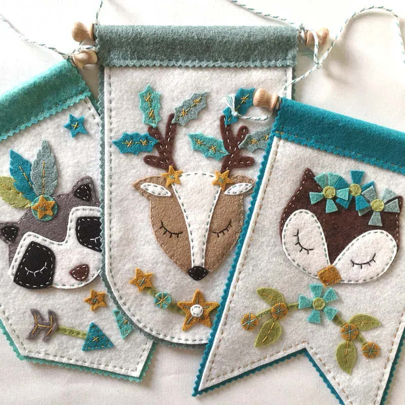 Kit feutrine animaux de la forêt, 3 fanions DIY : vue 1