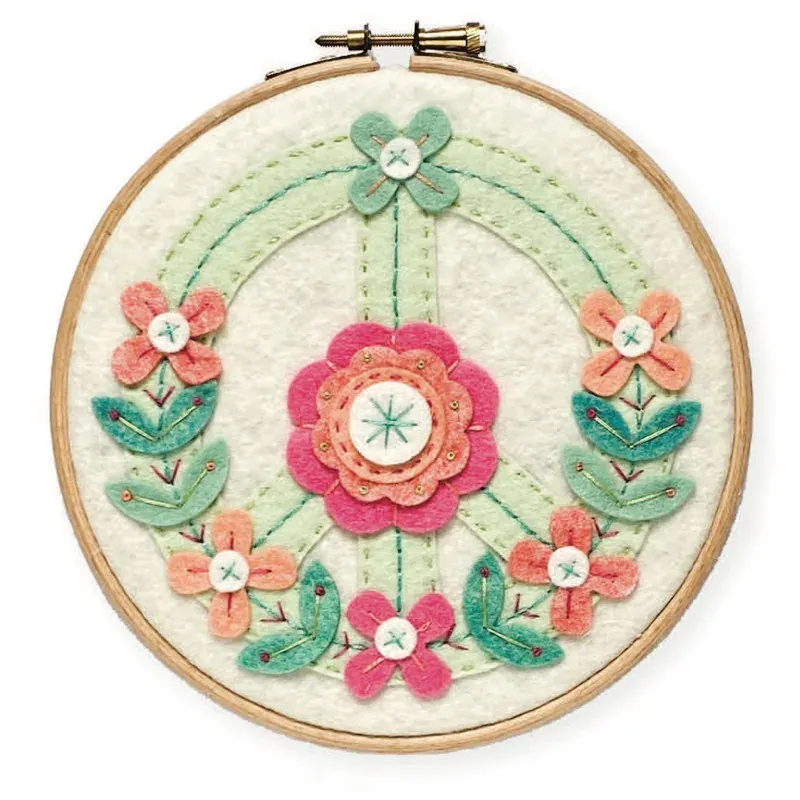 Kit feutrine tambour fleuri Peace & Love, 15 cm : vue 1