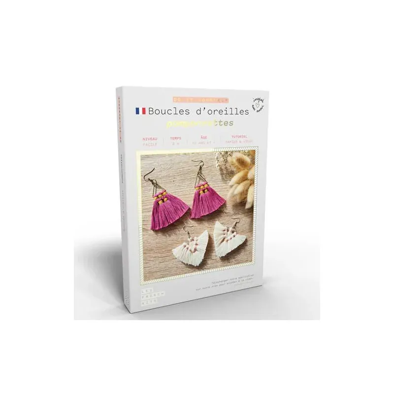 Kit macramé DIY boucles d’oreilles Pomponnettes : vue 1