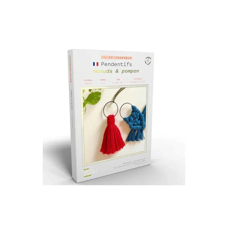Kit macramé pendentifs nœuds et pompon Les French Kits : vue 1