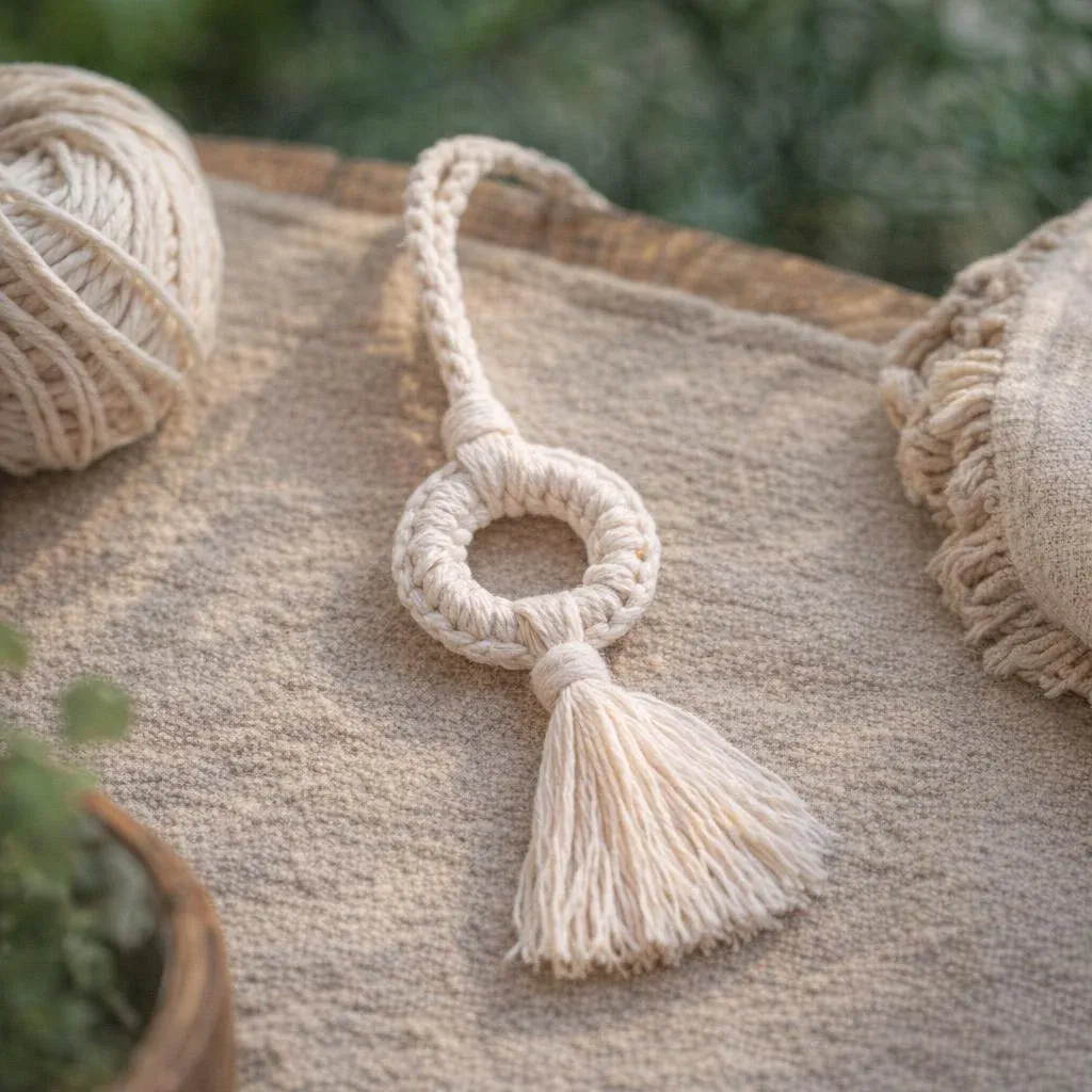 Kit macramé petit pompon à suspendre écru
