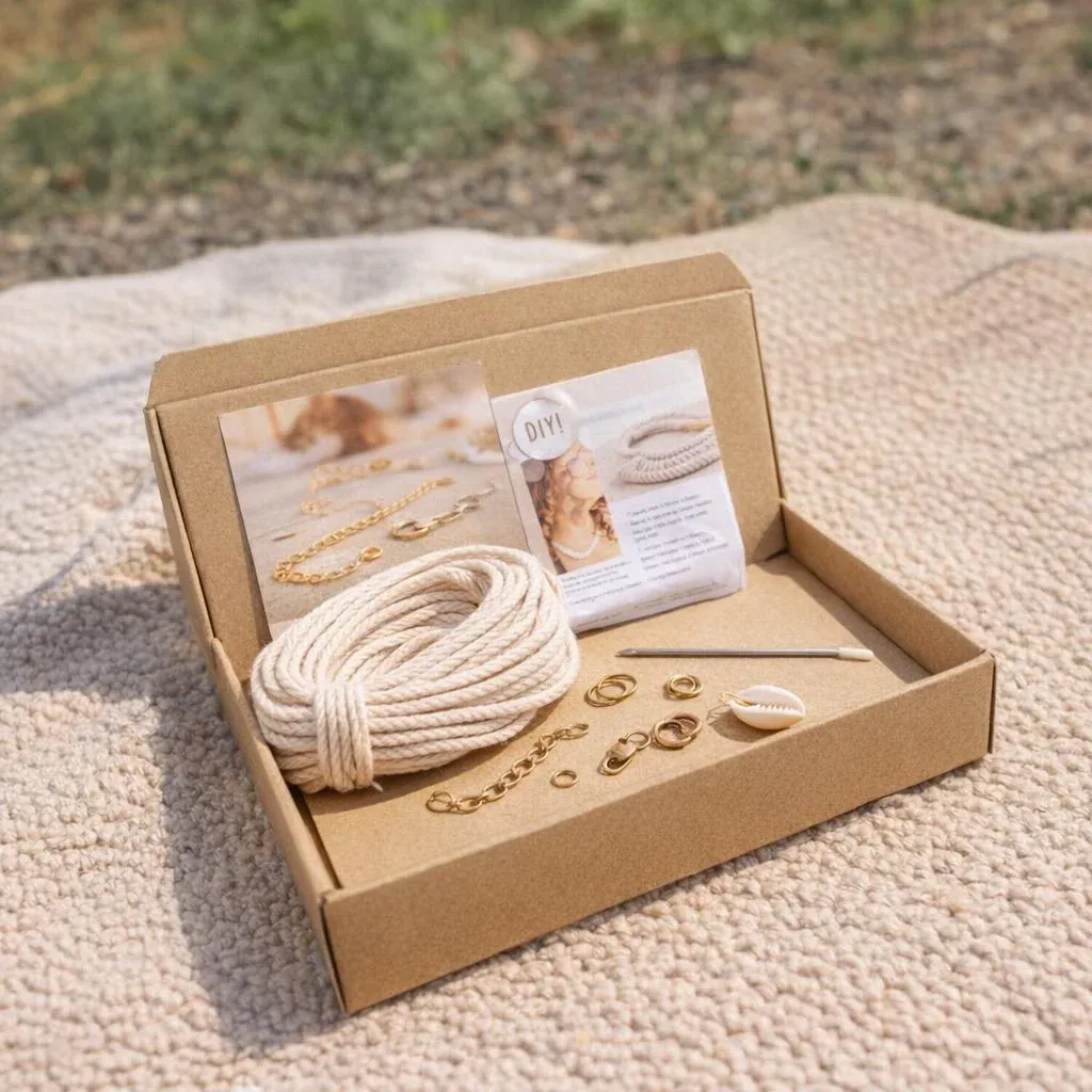 Kit macramé collier doré en coton tressé