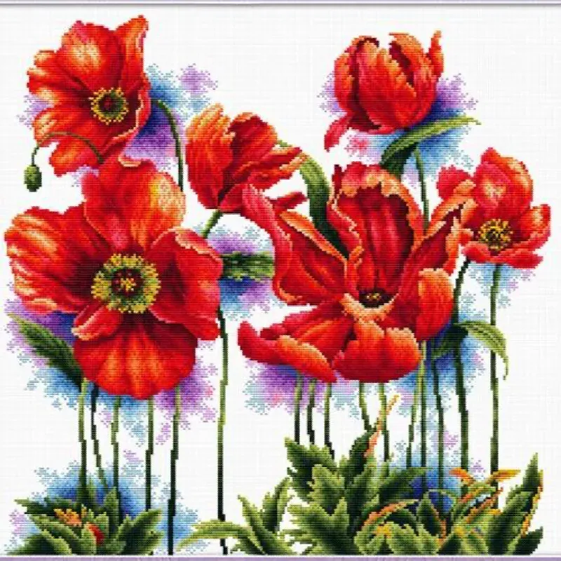 Kit point de croix coquelicots no count, 40 x 40 cm