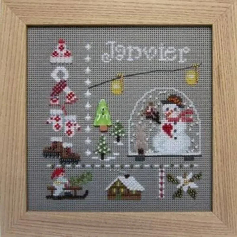 Kit point de croix Janvier sur carton perforé, 15 x 15 cm