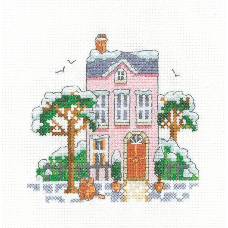 Kit point de croix maison de ville hivernale, 10 x 10cm