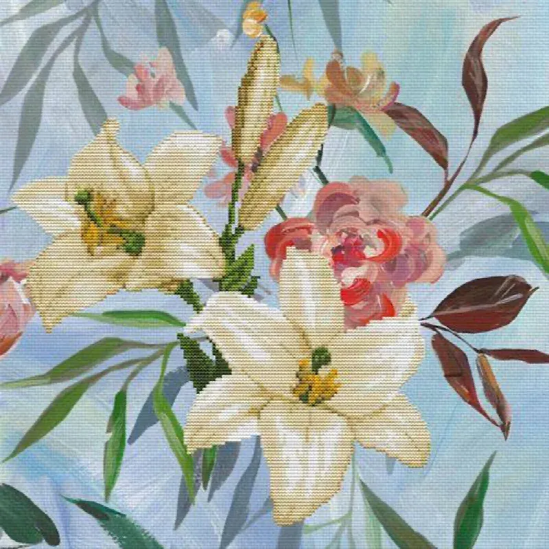 Kit point de croix no count bouquet de lys, 40,7 x 40,7 cm