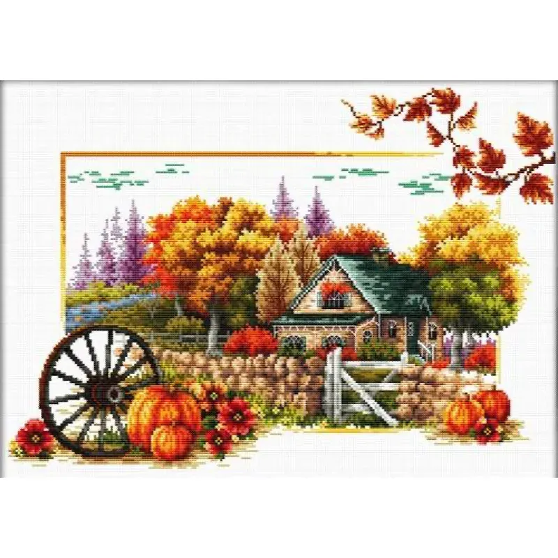Kit point de croix no count ferme en automne, 42 x 29 cm