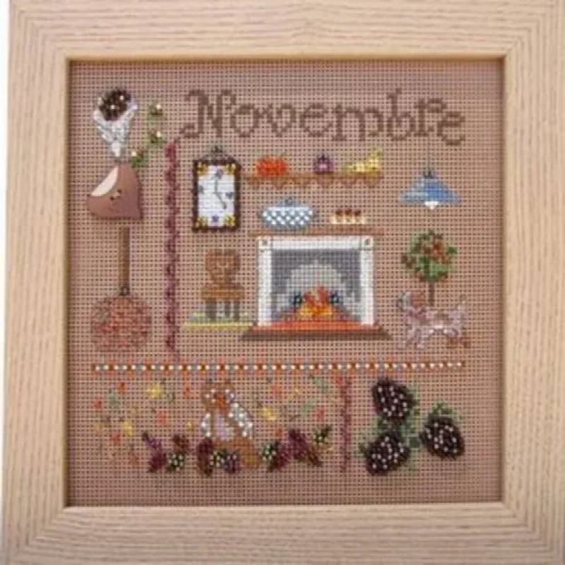 Kit point de croix Novembre sur carton perforé, 15 x 15 cm