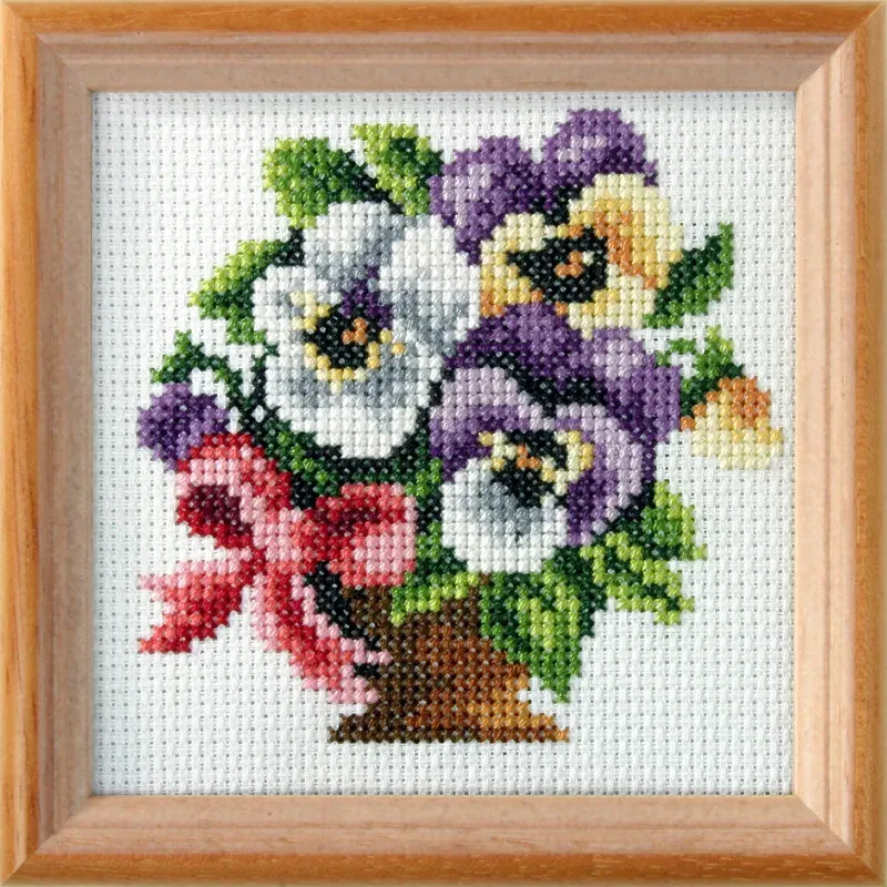 Kit point de croix panier de pensées Orchidea, 11 x 11 cm