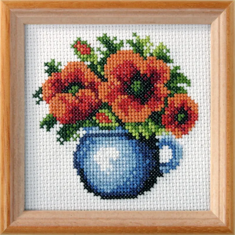 Kit point de croix vase de coquelicots, 11 x 11 cm