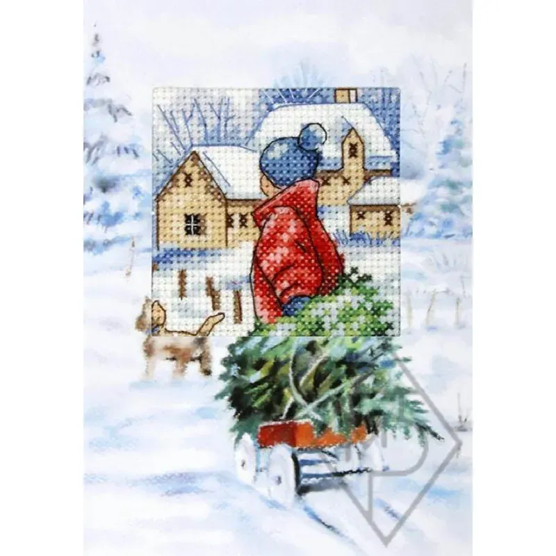 Kit point de croix Allons chercher le sapin, 10,5 x 15 cm