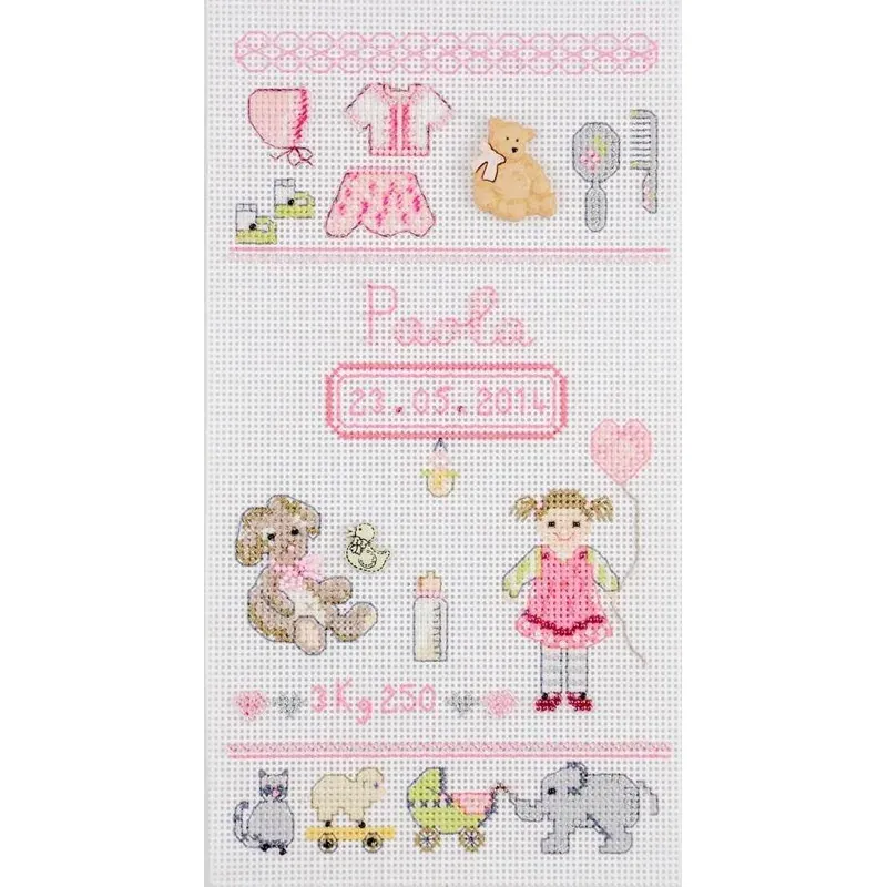 Kit point de croix Bébé câlin fille, 11,5 x 21 cm