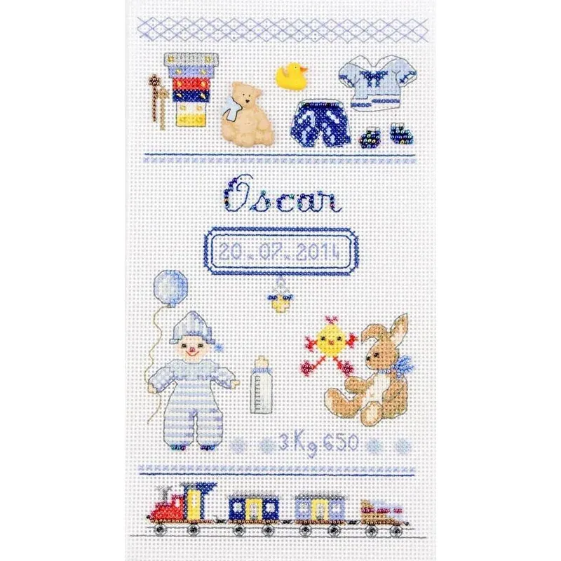 Kit point de croix Bébé câlin garçon, 11,5 x 21 cm