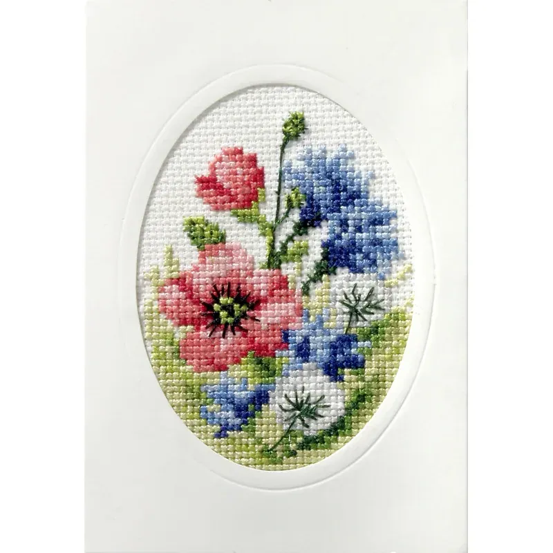 Kit point de croix bleuets et coquelicots, 10,5 x 15 cm