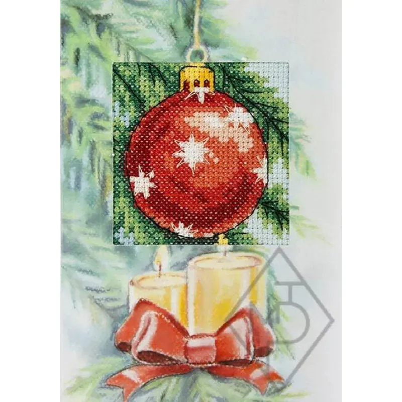 Kit point de croix boule de Noël rouge, 10.5 x 15 cm