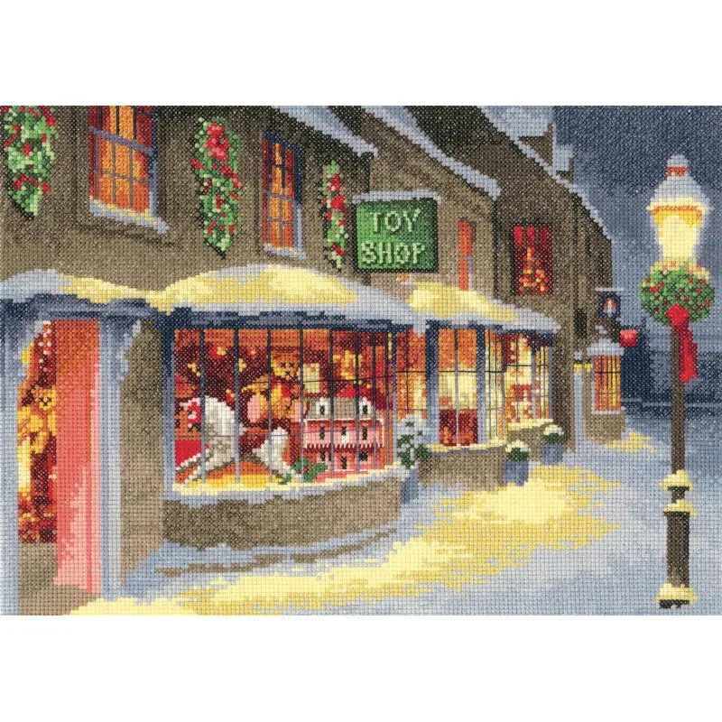 Kit point de croix boutique de jouets de Noël, 31 x 22cm