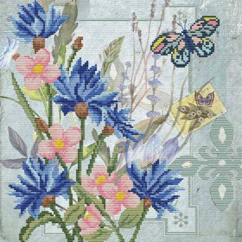 Kit point de croix champ de bleuets, 32.2 x 32.2 cm