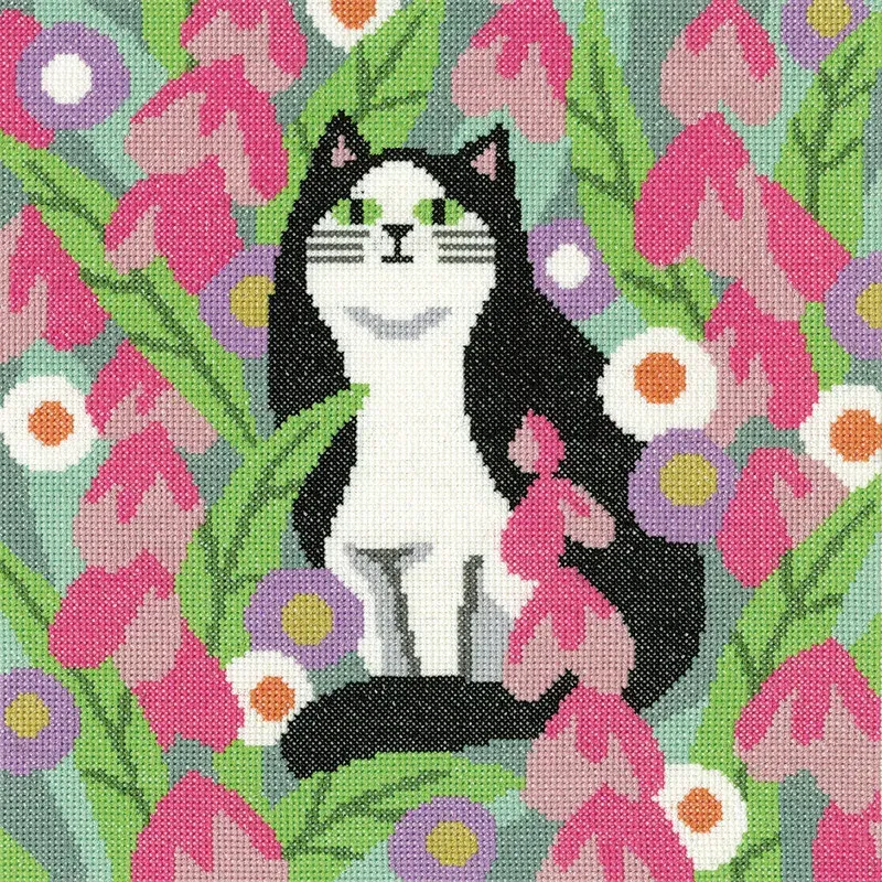 Kit point de croix chat noir et blanc, 25.5 x 25.5cm