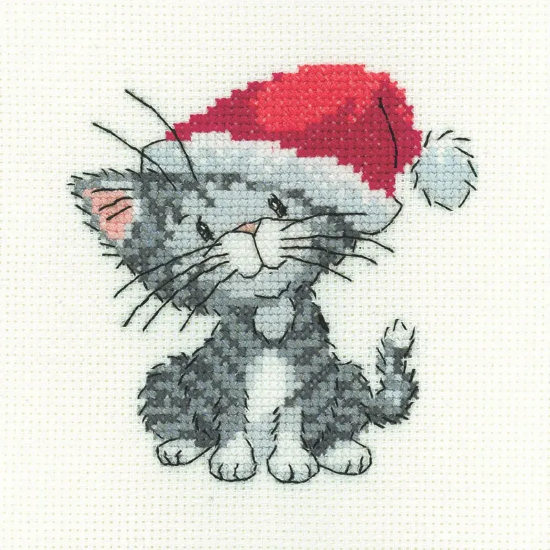 Kit point de croix chaton tigré argenté de Noël