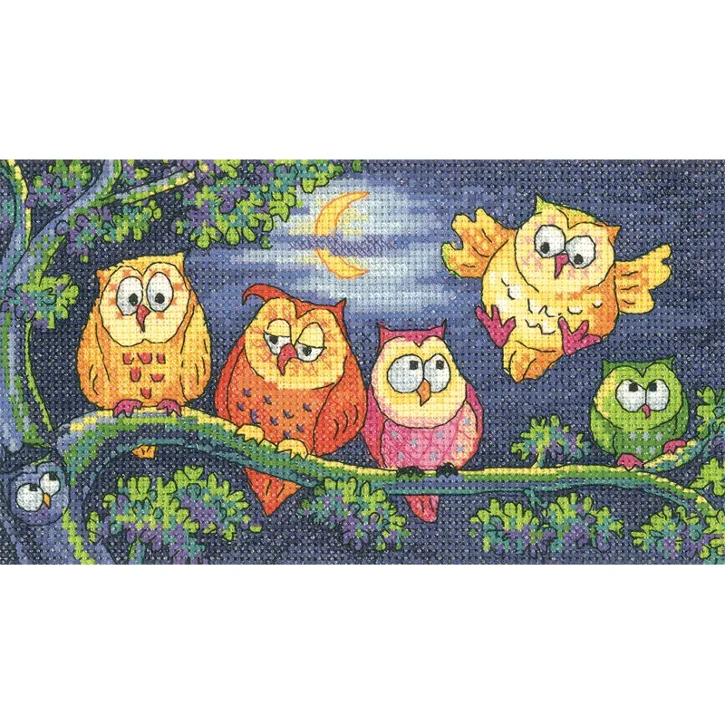 Kit point de croix chouettes sur toile aïda, 20 x 11 cm