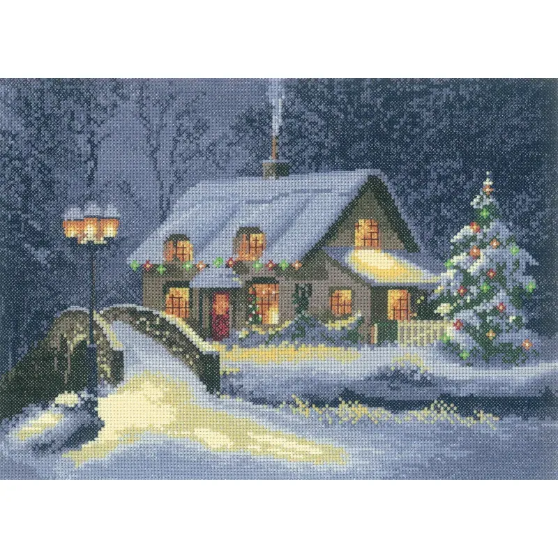 Kit point de croix cottage de Noël, 31 x 22cm