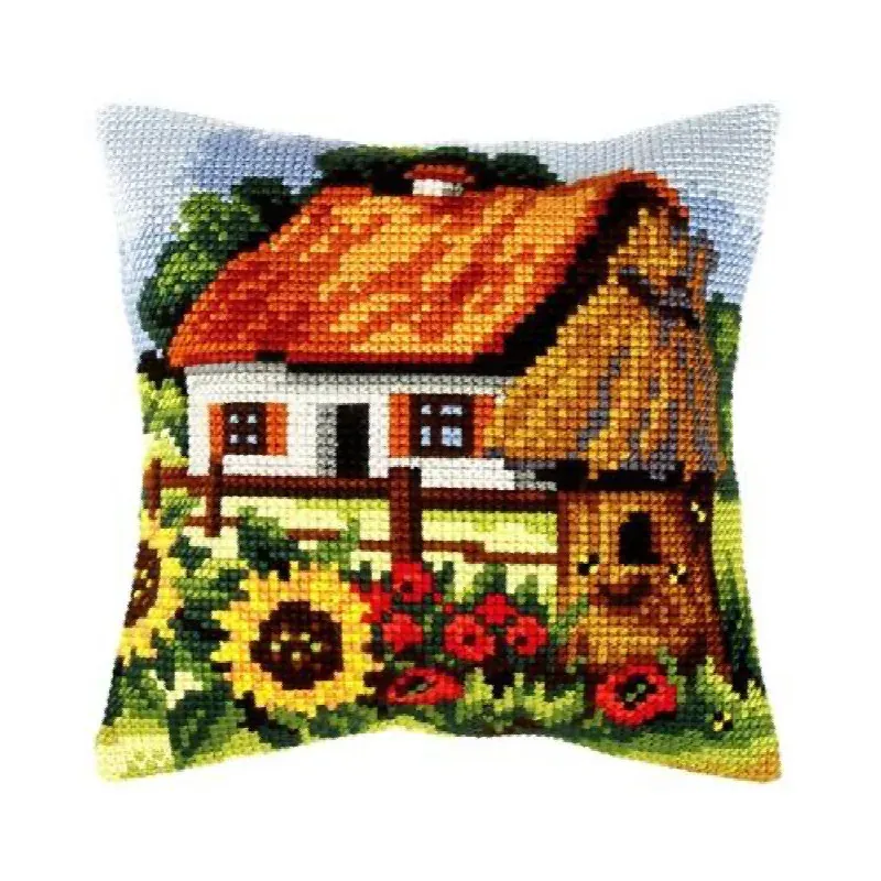 Kit point de croix coussin chaumière, 40 x 40 cm