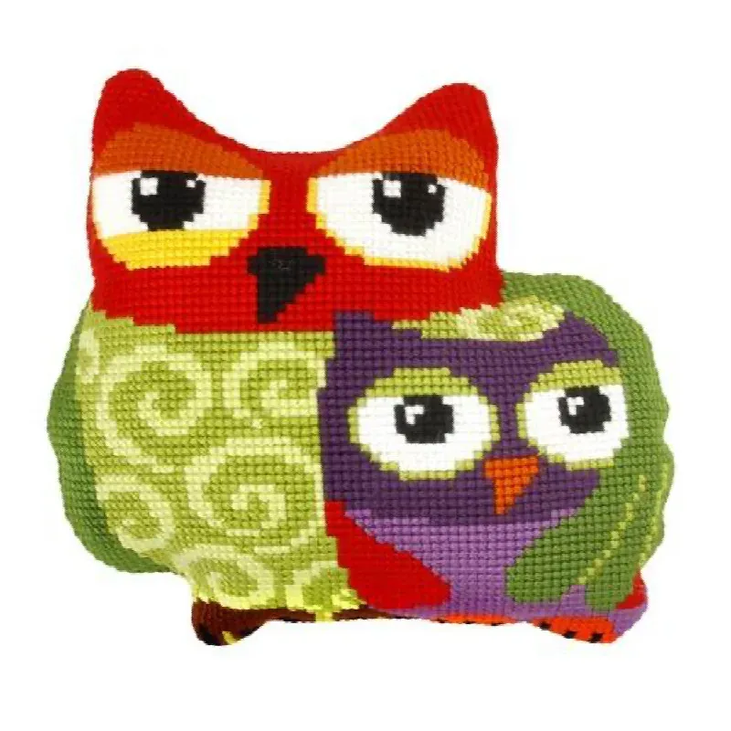 Kit point de croix coussin deux hiboux, 40 x 40 cm