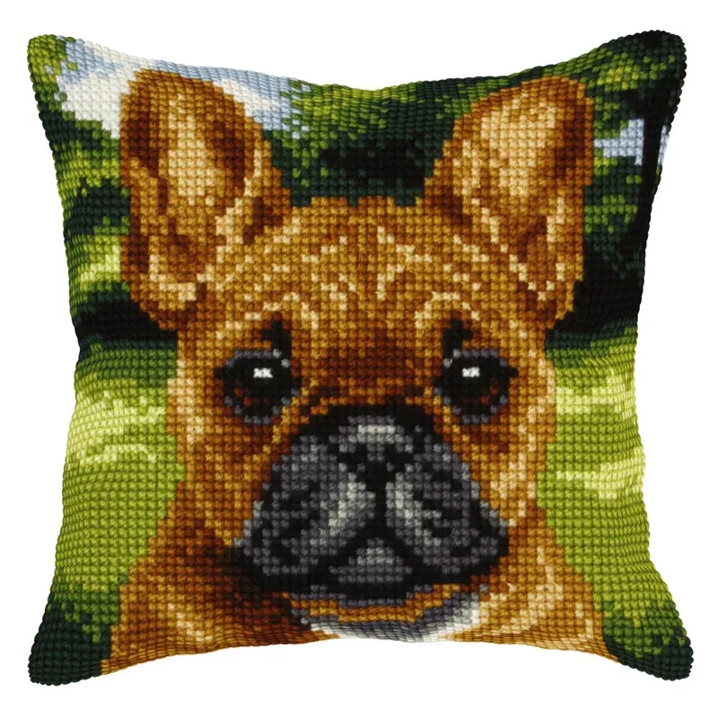 Kit point de croix coussin le petit bulldog, 40 x 40 cm