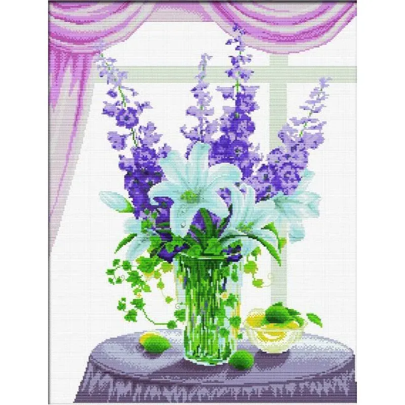 Kit point de croix fleur de lis et anémone, 48 x 63 cm