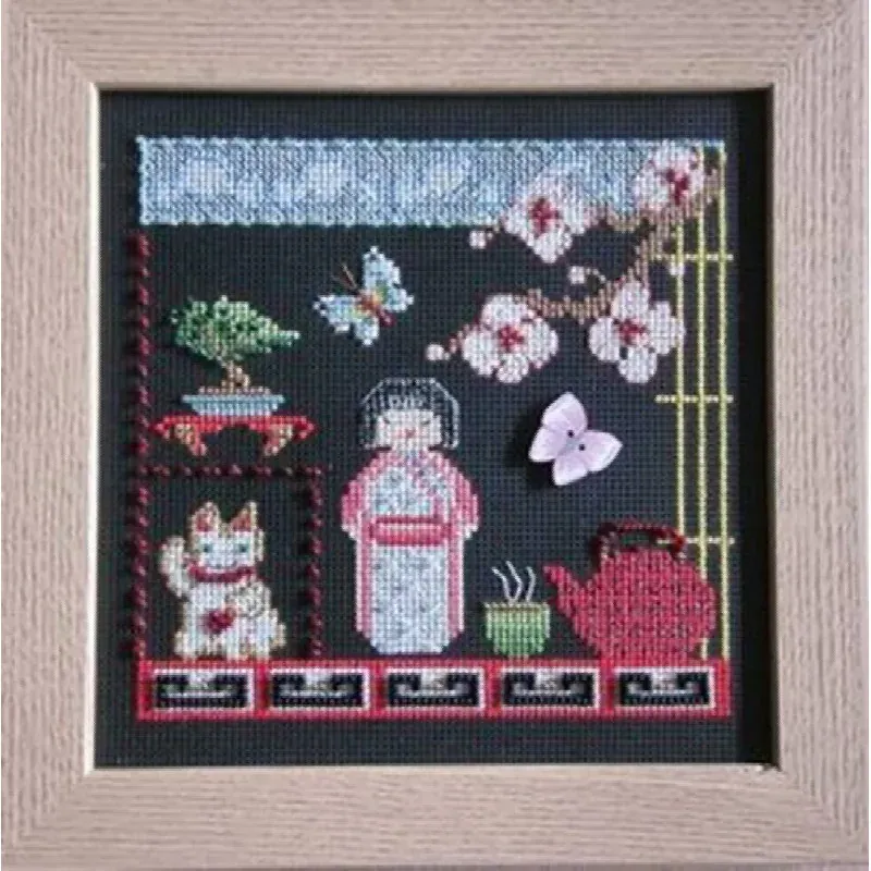 Kit point de croix Geisha sur carton perforé, 15 x 15 cm