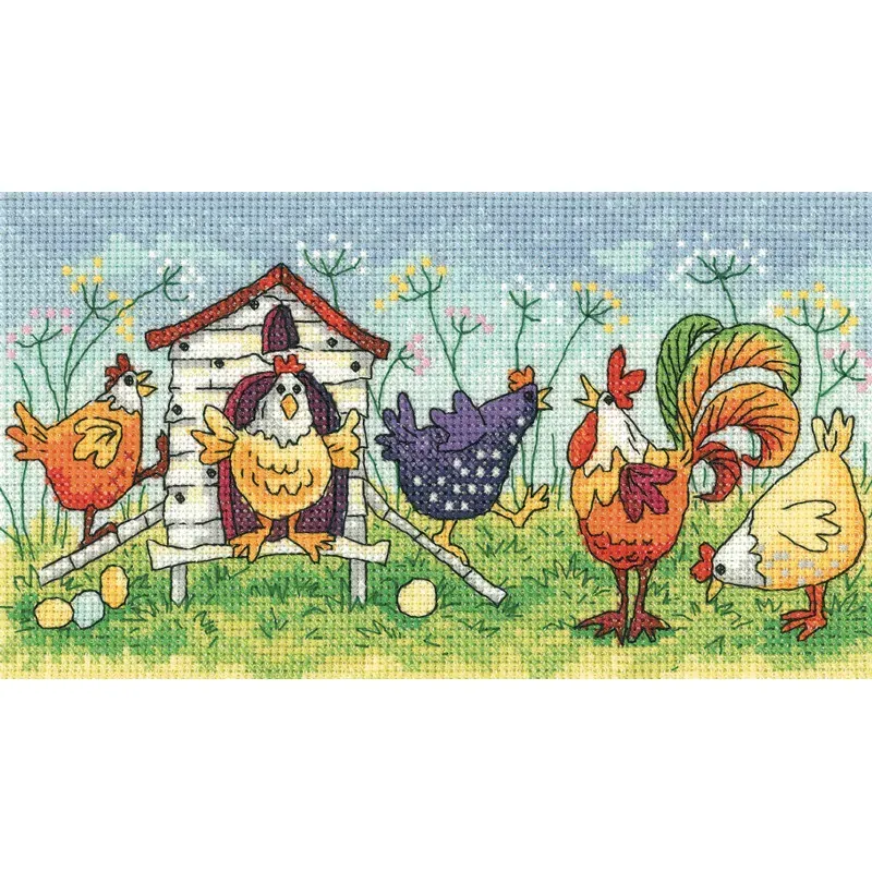 Kit point de croix Happy Hens, poules 20 x 11 cm