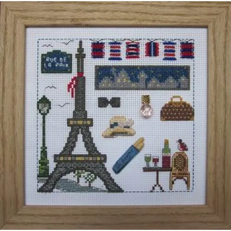 Kit point de croix J’aime Paris sur carton perforé, 15 x 15 cm