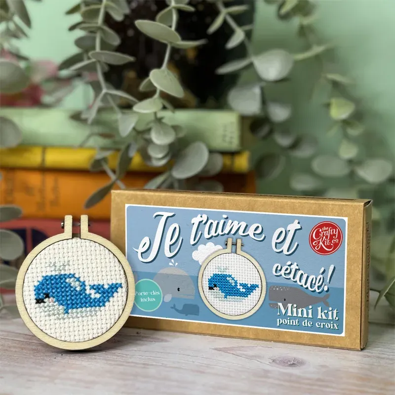 Kit point de croix Je t’aime et cétacé, tambour 5 cm